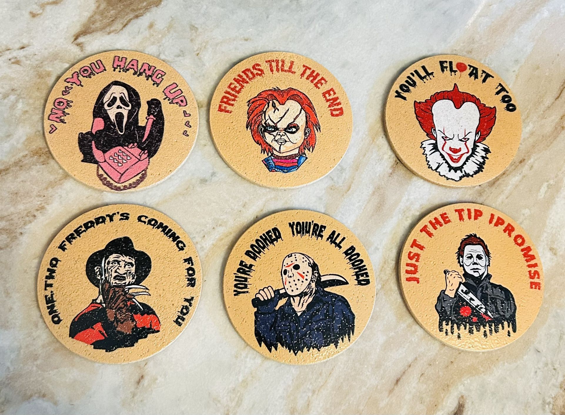 Horror Movie Pop Scream Halloween Michael Myers Child’s Play Cup Coasters Set