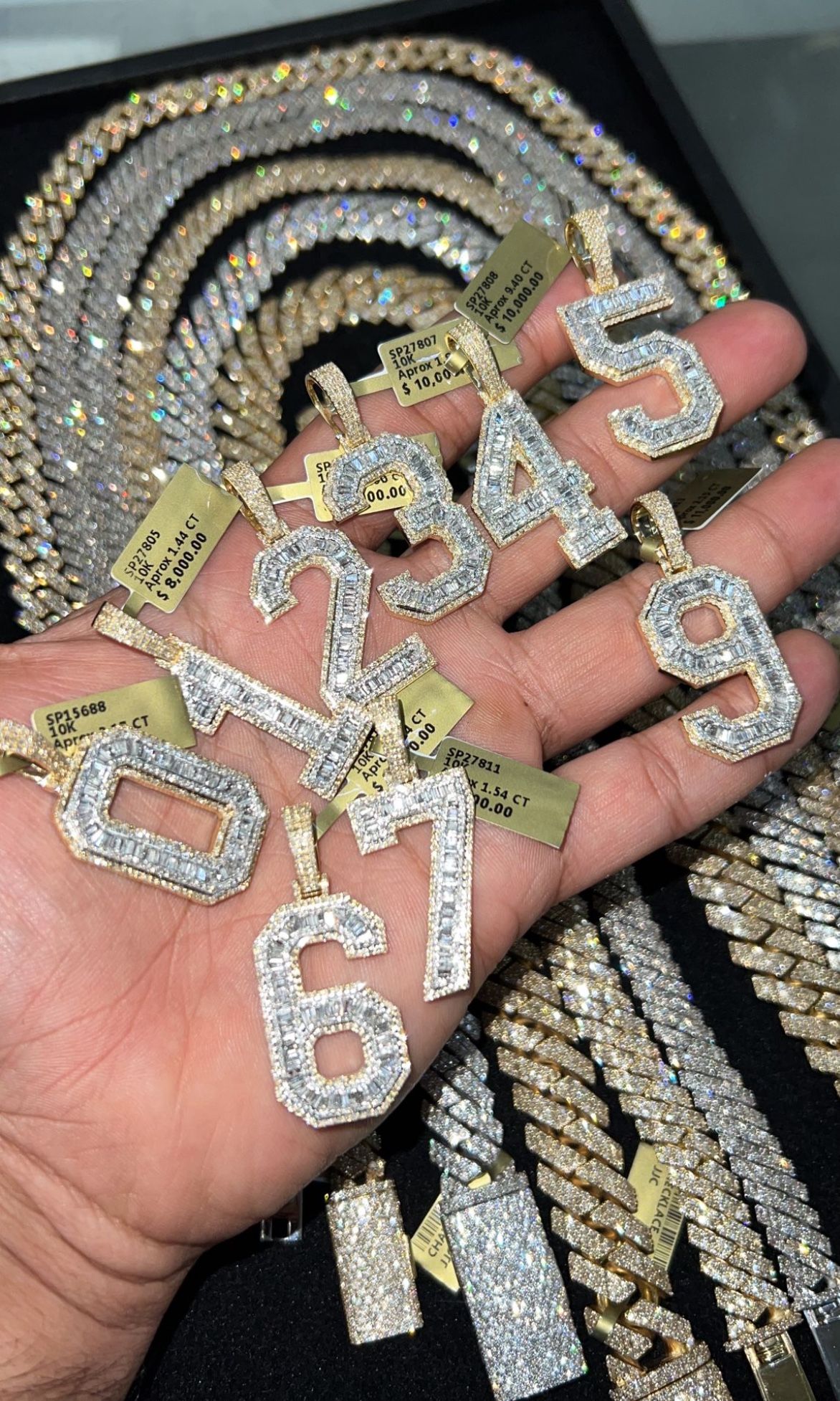 10k Gold Number Pendants With Real Natural Diamonds