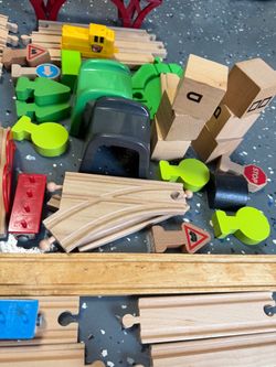 Wooden Train Set with Track and Accessories