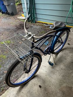 Blue Huffy Cranbrook Cruiser Bike with Basket
