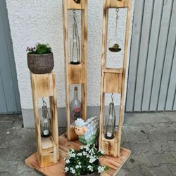 Custom Handmade Crafted Rustic  Decor wooden DIY Standing Light Lanterns Glass Bottle 