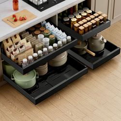 PAKETA Expandable Pull Out Cabinet Organizer (4 Pack) Black