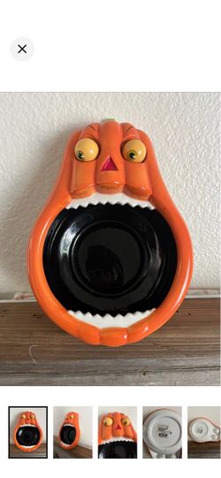 Vintage Dept 56 Wide Mouth Pumpkin Bowl Googly Eyes