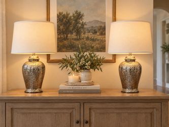 Safavieh 28” Pair of Silver Hammered Ginger Jar Table Lamps