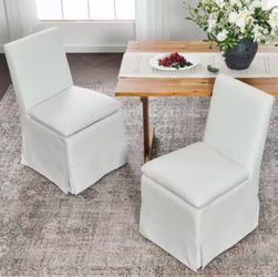 (Set of 2) Ivory Performance Fabric Slipcover Upholstered Dining Side Chair with Casters