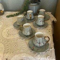 Espresso Set Grey/ Crackle  Gold 12 Pieces