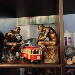 2  Solid Bronze Thinking Man Bookends