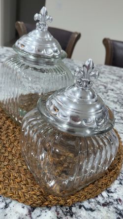 Fleur de lis silver jars