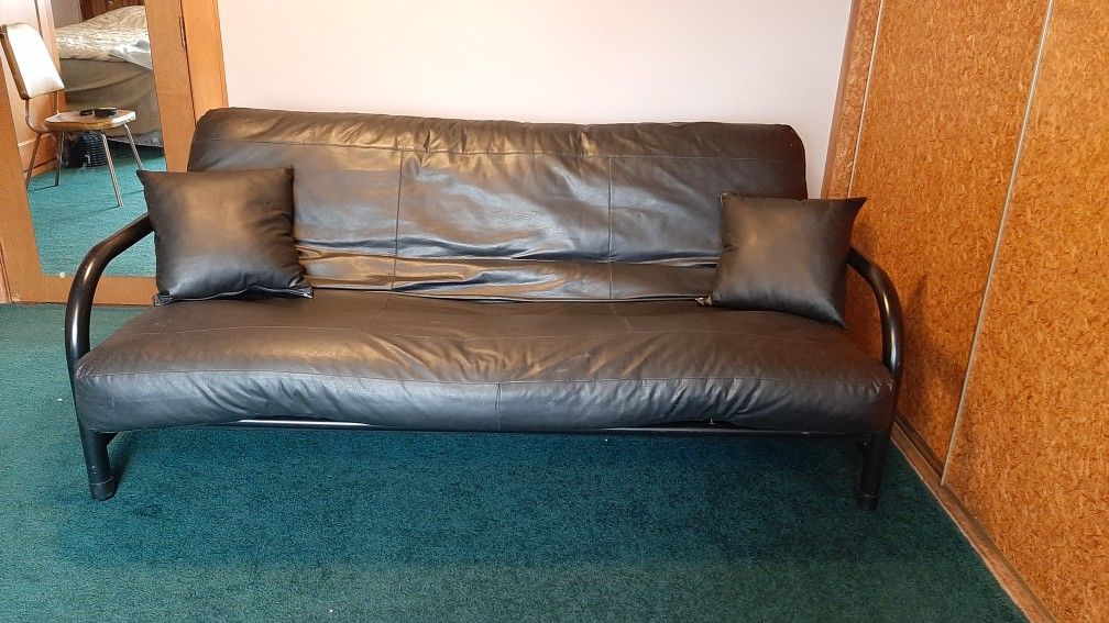 Black leather/vinyl futon sofa bed