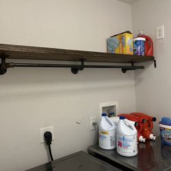 Laundry Room Wood Shelf Industrial Organizer With Iron Rods Rustic Home Decor 