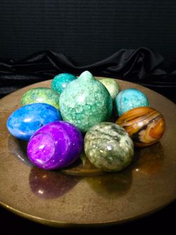 Lot of 9 Polished Stone/Crystal Egg Specimens Assortment Multicolor