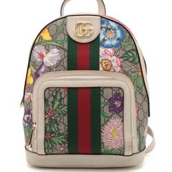 Gucci GG flora Ophidia PVC & leather Backpack White 