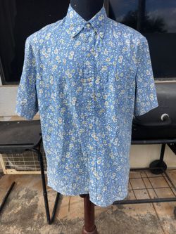 PreOwned Reyn Spooner Classic Blue Hawaiian Print Full Button Men's Medium 