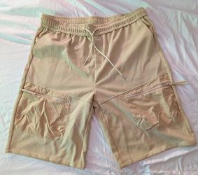 Beige Cargo Shorts with Zip Pockets