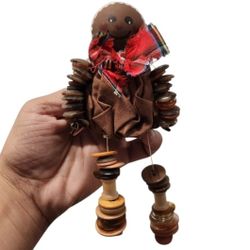 Handcrafted Button Doll with Red Scarf
