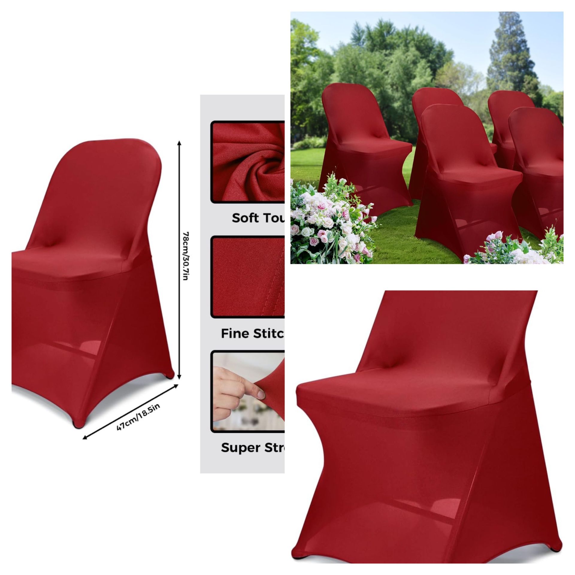 Spandex Folding Chair Covers Upgraded Universal Stretch Washable Fitted Chair Slipcovers Protector for Wedding, Holidays, Banquet, Party, Celebration