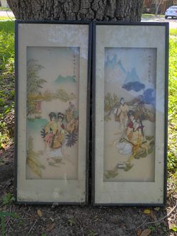 Pair of Framed Chinese 3D Shell Art Panels