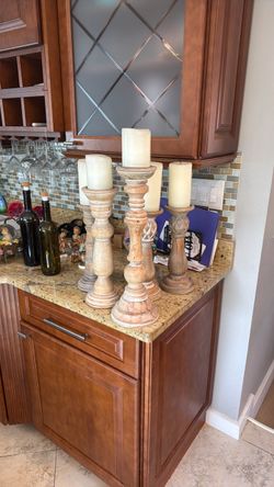 Wooden Pillar Candle Holders Set of 5