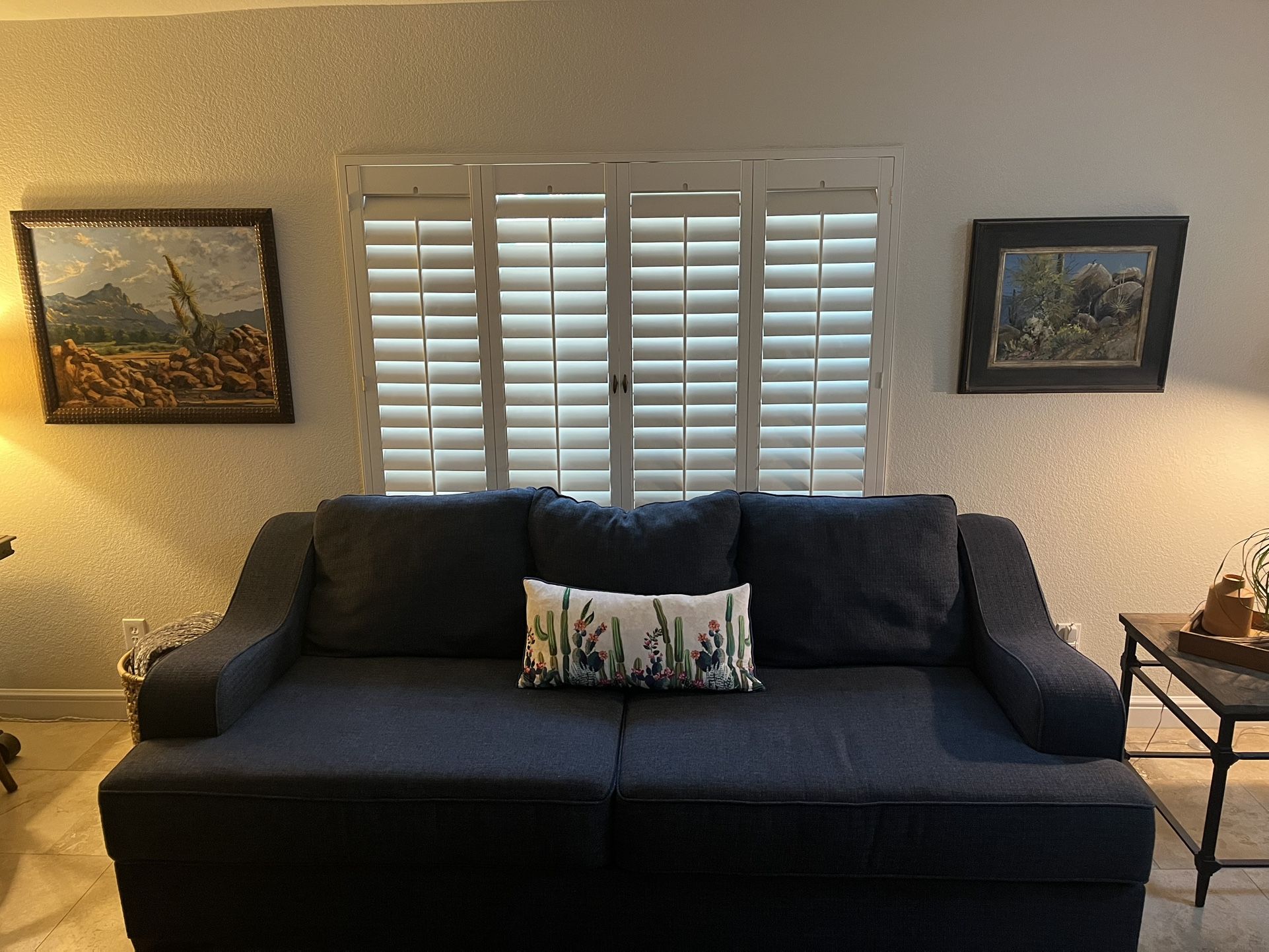 Sofa Couch Blue Tweed