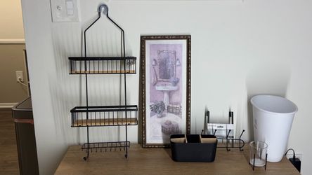 Bathroom Decor & Storage Organization Set – Shower Caddy, Art, Laundry Tote & More