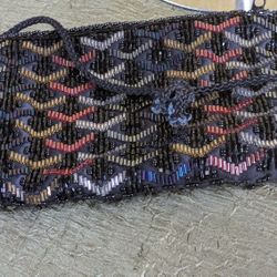 CARLA MARCHI Vintage Womens Art Deco Micro Beaded Shoulder Bag Black Diamond Pattern