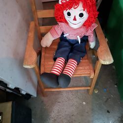 Wood Child Chair With Raggedy Andy Doll