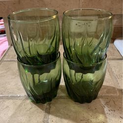 Vintage Anchor Hocking Central Park Green Low Ball Glasses