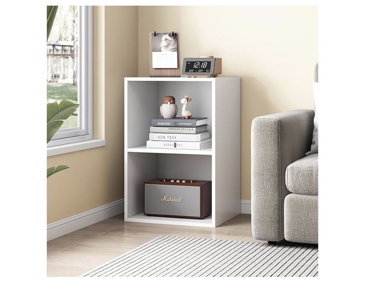 (2) 2-Tier Small Tiny Wooden Cube Storage Shelves Split Bookshelf, White