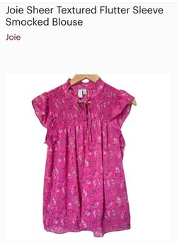 JOIE Pink sheer textured flutter sleeve blouse MED