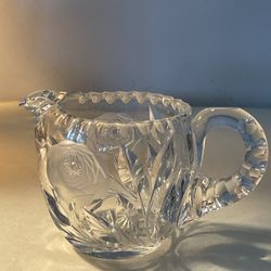 Vtg Cut Glass American Brilliant Creamer 3” Tall by Thornhill Rose Bud