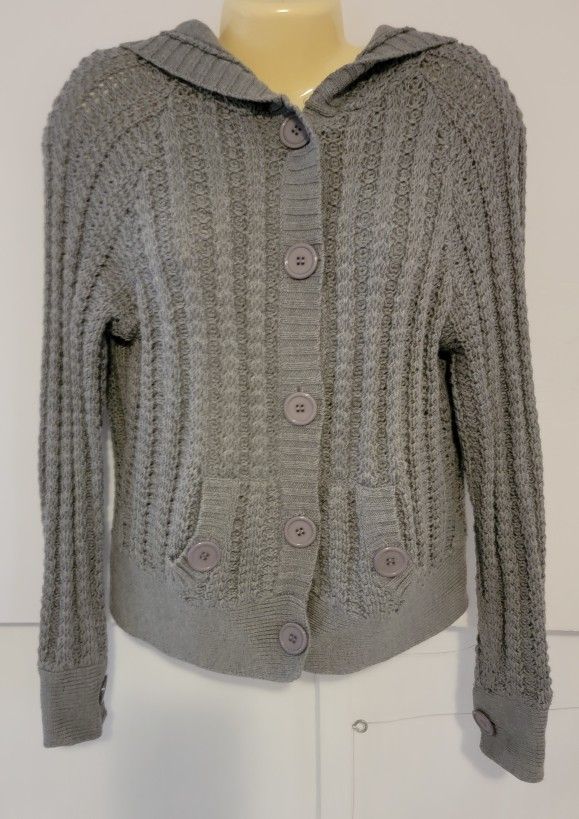 Chadwicks Cotton Gray Hooded Sweater Large Women's Cardigan