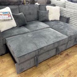 Convertible Sectional Sofa W/ Pullout Bed and Storage Chaise Brand New