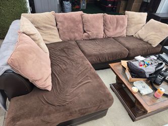 Brown Microfiber Sectional Sofa with Cushions