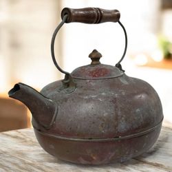 Vintage Revere Ware 1801 Copper Kettle w/ Wooden Handle – Rome NY – Aged Patina