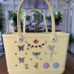 Brand New Large Yellow Tote Bag - With 2 Free Charms!