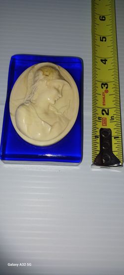 Carved Italian Cameo Lombardo Minerva Athena on cobalt glass $150obo