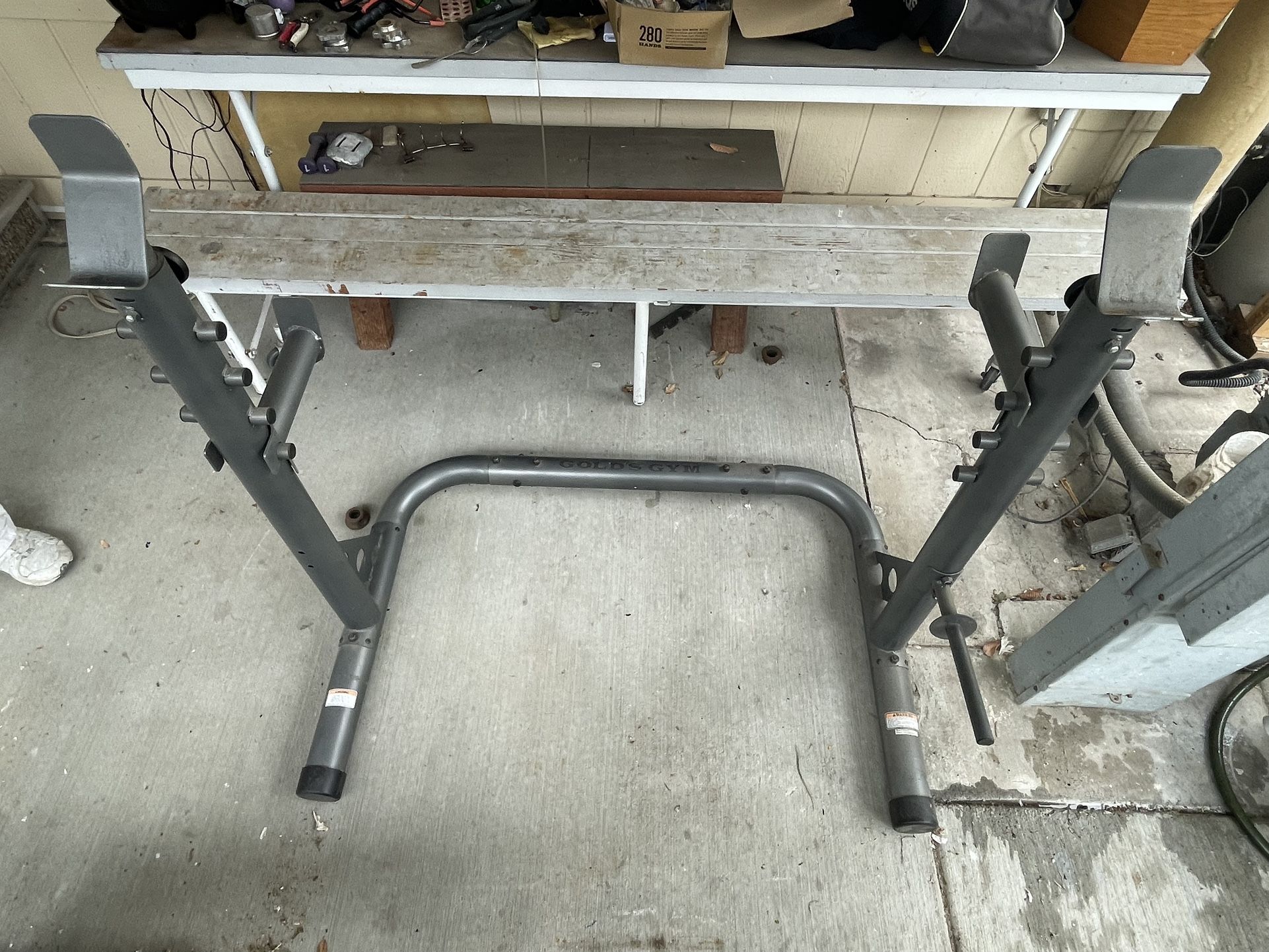 Golds Gym Squat Rack /weights /bench/bench And Curling Bar 