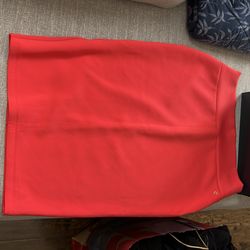 Orange midi pencil skirt