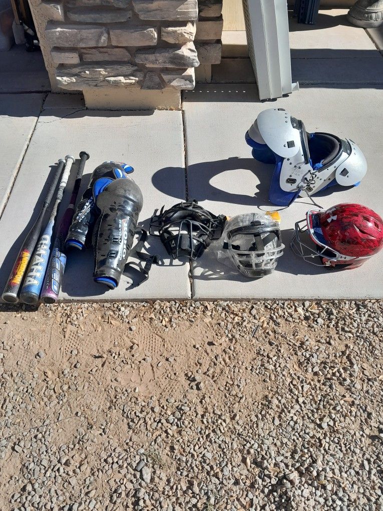 Used Baseball And Football Equipment Bats Pads Guards Helmet $8-$14 Each See All Photos