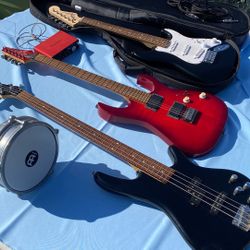 Ibanez Bass, Ibanez Guitar, Fender Mini Squire With Roadrunner Case 