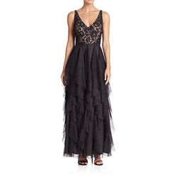 Aiden Mattox Black Ruffled Black Gown