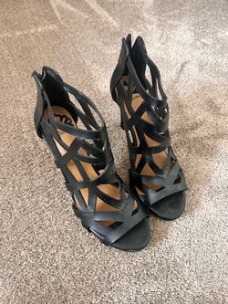 Black Strappy Caged High Heel Sandals