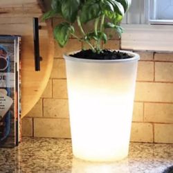 Lightscapes Illuminated Self-Watering 9 x 6.5" Planter With Remote White 