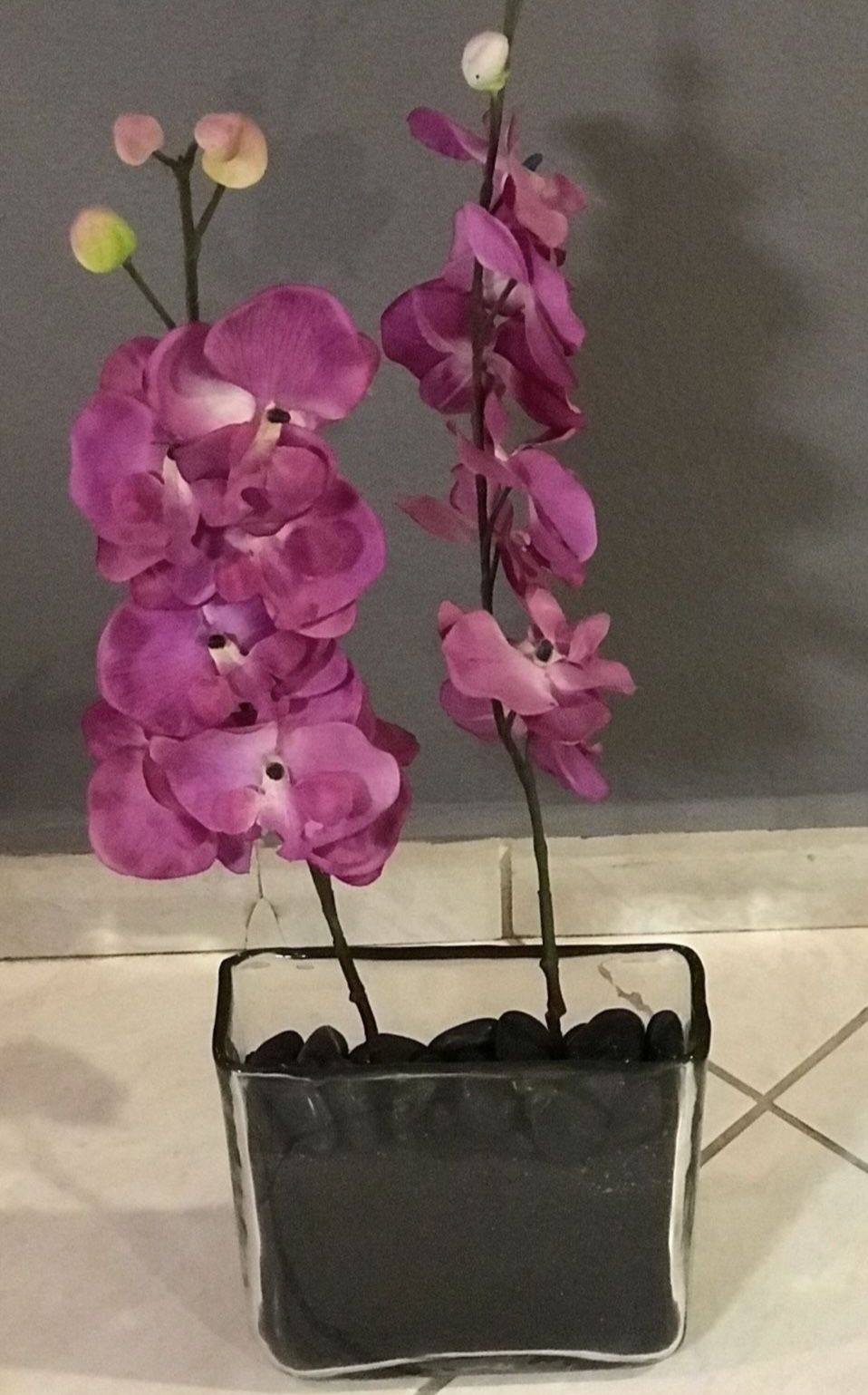 Glass Vase With Faux Orchid Flowers