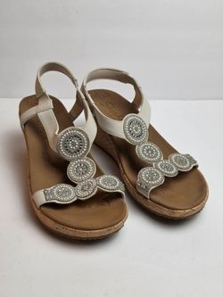 Skechers Cali Beverlee Date Glam Women's Cork Wedge Sandals Off White - Size 7