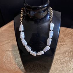 White & Gold Choker Faux Pearl