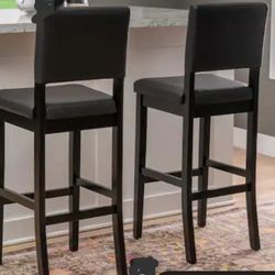 Milano 31 in. Black High Back Wood Bar Stool with Faux Leather Seat