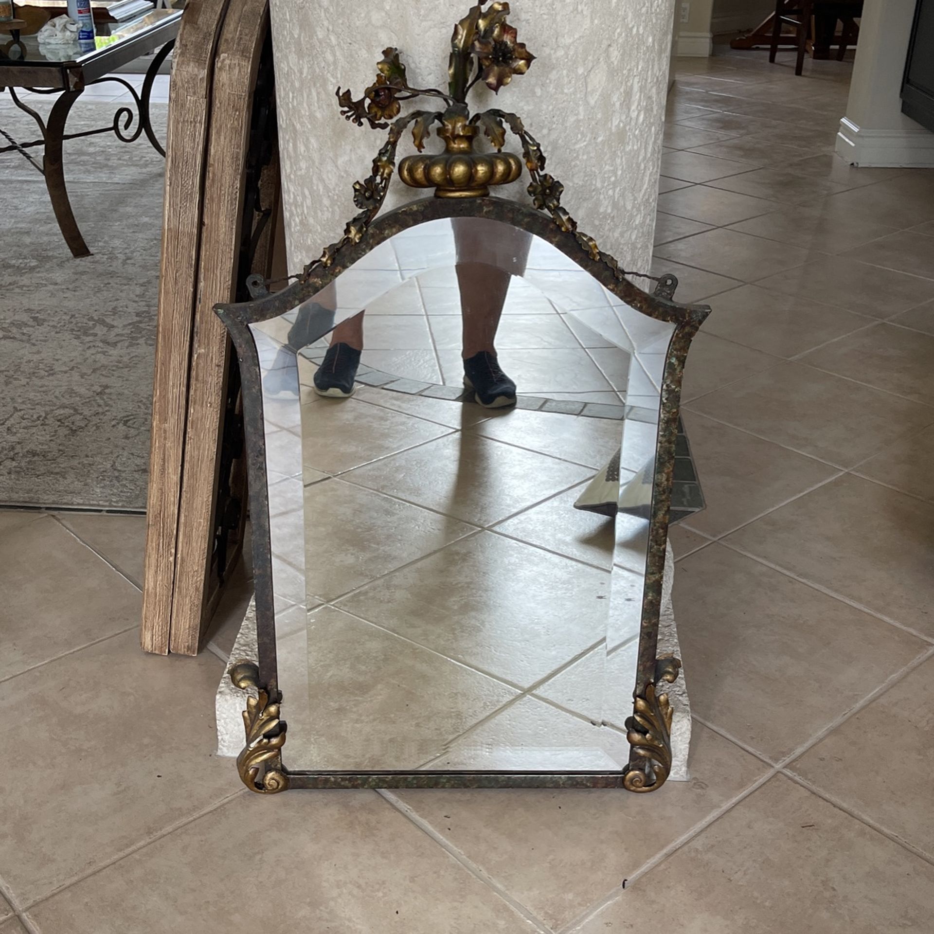 Antique Brass Mirror Beautiful !