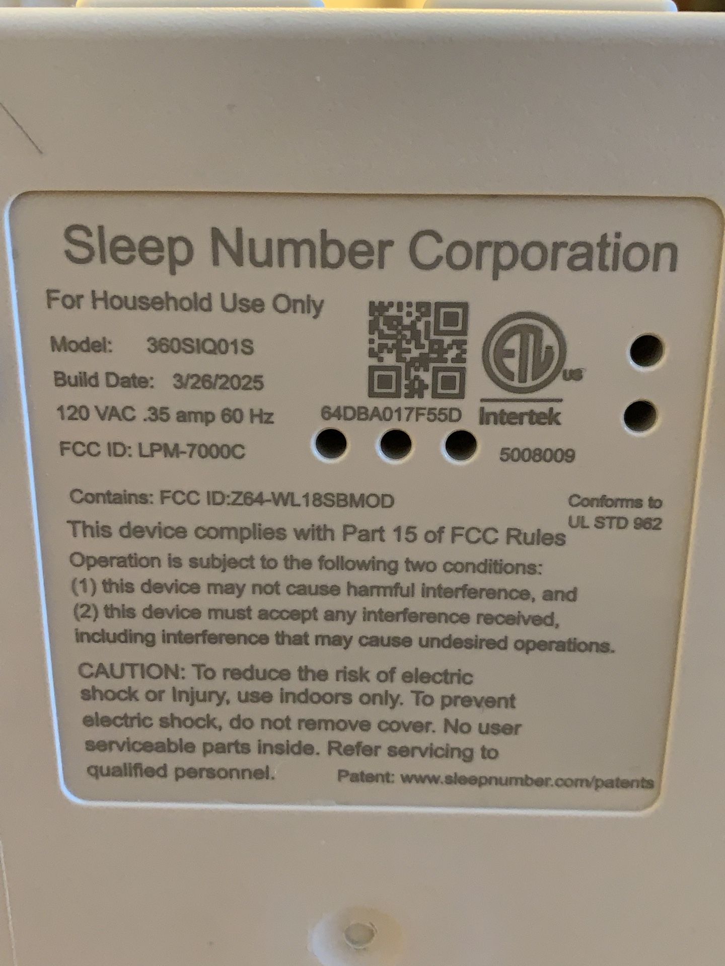 New Sleep Number replacement pump Model 360SIQ01S