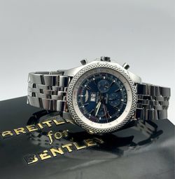 Breitling Bentley Supersports Blue Dial 49mm Stainless Steel Bracelet Stainless Steel Bezel Watch A44362 Box